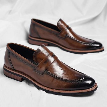 Montovani Leather Penny Loafers - elegant slip-on men's leather loafers with a sleek silhouette, perfect for formal or smart-casual wear.