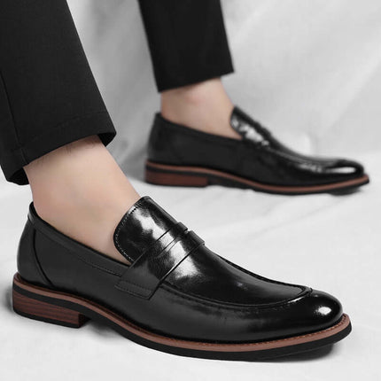 Montovani Leather Penny Loafers showcasing elegance and luxury in men's slip-on formal style.