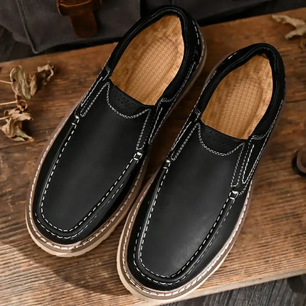 Monza Leather Loafers showcasing premium cow leather, orthopedic comfort, and slip-on design with elegant stitch detailing for formal settings.