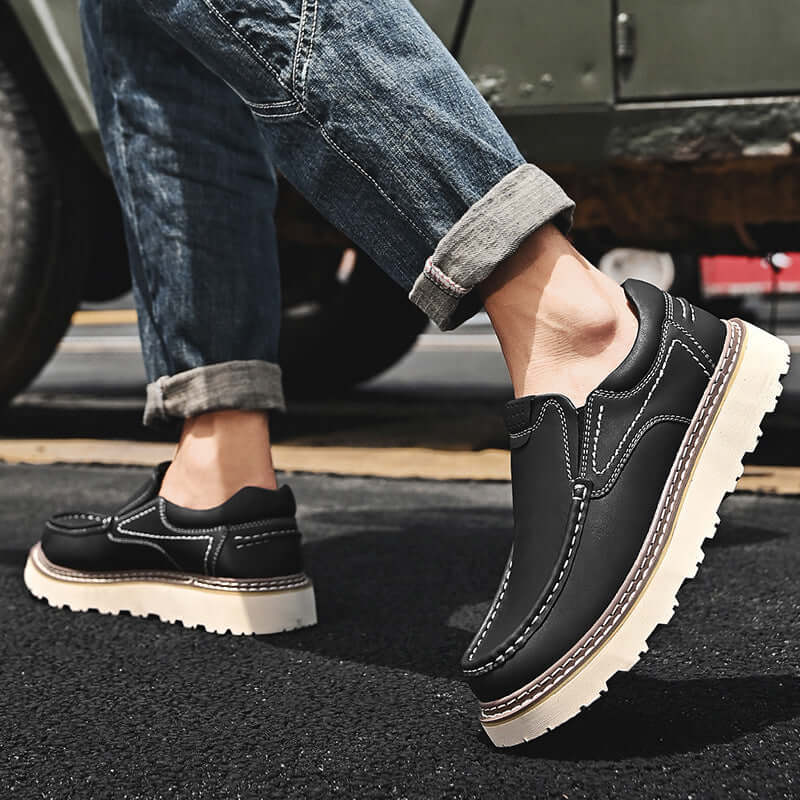 Monza Leather Loafers showcasing elegant slip-on style with premium cow leather and comfortable orthopedic design.