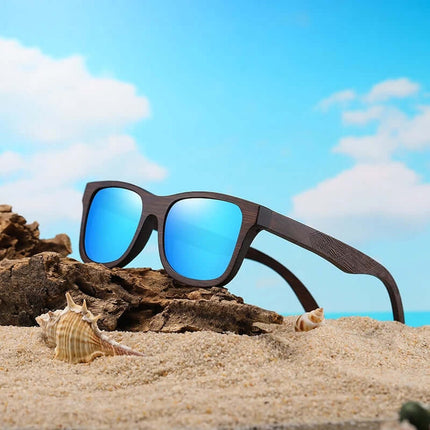 Natural Bamboo Polarized Shades with UV protection, lightweight design; ideal men's sunglasses for driving, travel, outdoor activities.