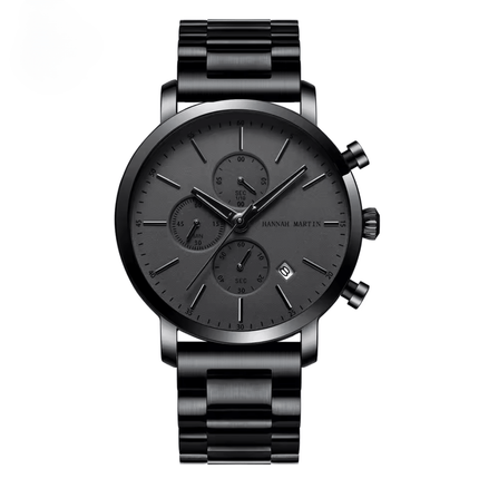 Obsidian Chrono 44 watch – Limited Edition with black stainless steel case and monochrome dial.