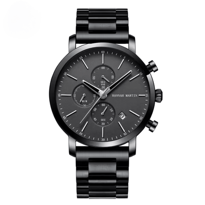 Obsidian Chrono 44 watch - Limited Edition, 44.5mm stainless steel case, monochrome dial, refined chronograph for modern professionals.