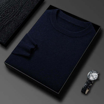 Orizio Knit Sweater in elegant packaging, showcasing a luxurious men’s winter sweater with premium knit-blend and cozy warmth, ideal for layering.