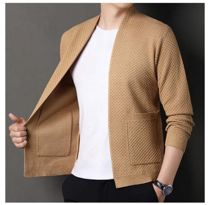 Orvieto Cardigan - men's winter sweater with warm wool-blend, geometric knit, open front, ideal for cozy winter layering and everyday comfort.