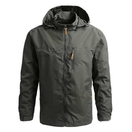 Outdoor Shield Jacket in gray, windproof and water-resistant with hood, ideal for changing weather and lightweight protection for men.