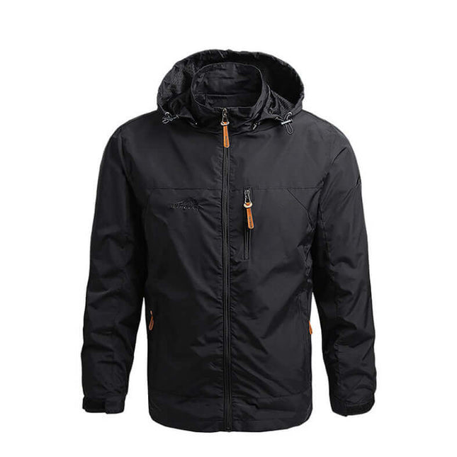 Outdoor Shield Jacket - Windproof and water-resistant black hooded jacket for men