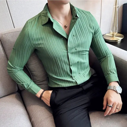 Oxford Stripe Shirt in green showcasing breathable, soft-touch fabric for modern, stylish men's casual shirts perfect for any occasion.