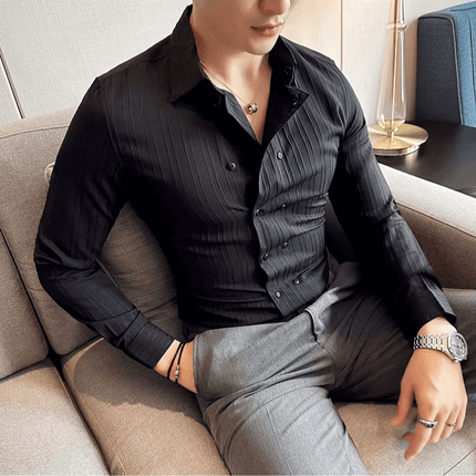Oxford Stripe Shirt in breathable fabric showcasing a modern style, perfect for men's casual wear and stylish social occasions.