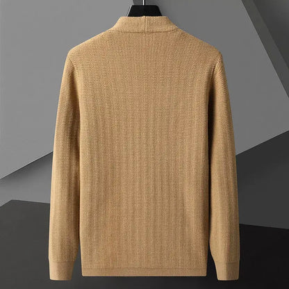 Padova Knit Cardigan showcasing back detailing and soft, warm fabric for men's winter style. Perfect winter knitwear for layering and comfort.