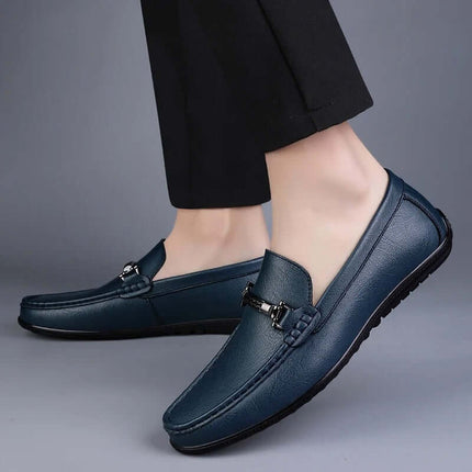 Pienza Genuine Leather Loafers with metallic rope, orthopedic insole, and premium design for men's formal elegance and slip-on comfort.
