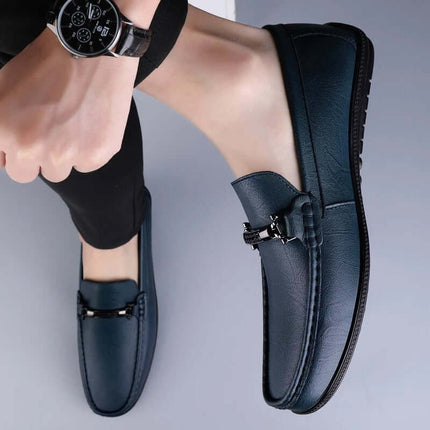 Pienza Genuine Leather Loafers with metallic rope accent, showcasing slip-on comfort and formal style for men.