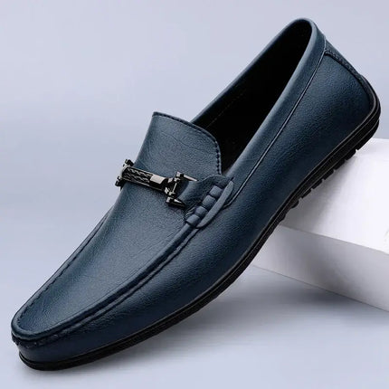 Pienza Genuine Leather Loafers with metallic rope, slip-on men's luxury loafers for formal style, crafted from genuine leather for comfort.