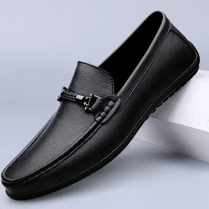 Pienza Genuine Leather Loafers with metallic detail; elegant slip-on men's luxury loafers featuring premium leather and orthopedic insole.