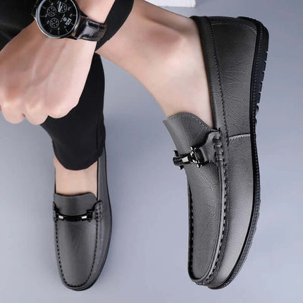 Pienza Genuine Leather Loafers with metallic rope, luxury men's slip-on shoes combining elegance and comfort for formal wear.