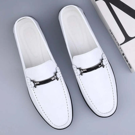 Pienza Genuine Leather Loafers in white with metallic rope detail, showcasing premium slip-on comfort, ideal for formal occasions and casual elegance.