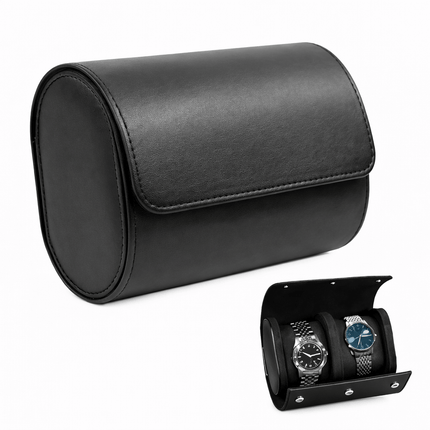 Premium Leather Watch Roll Travel Case - Secure Storage Organizer, elegant black design holds multiple watches for safe travel.