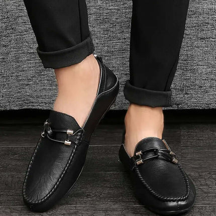 Elegant Prescott Leather Loafers showcasing slip-on comfort and genuine hand-stitched detailing for formal men's style.