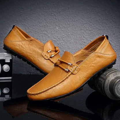Prescott Leather Loafers with hand-stitched detailing and ergonomic cushioned sole, showcasing luxury and formal style for men.