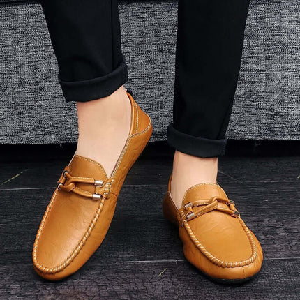 Elegant Prescott Leather Loafers showcasing luxury men's slip-on style with premium hand-stitched genuine leather and ergonomic design.