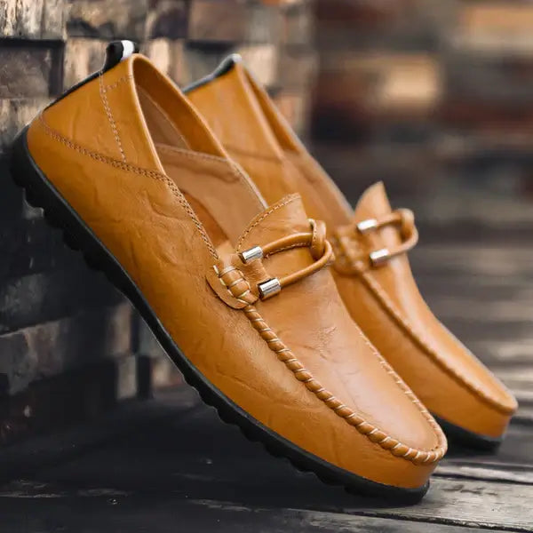 Prescott Leather Loafers - Men's luxury slip-on formal leather shoes with hand-stitched detailing and ergonomic sole for all-day comfort.