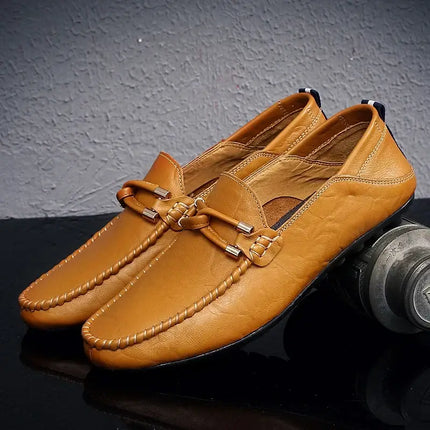 Elegant Prescott Leather Loafers for men, featuring genuine leather, ergonomic cushioned sole, and hand-stitched detailing for formal style.