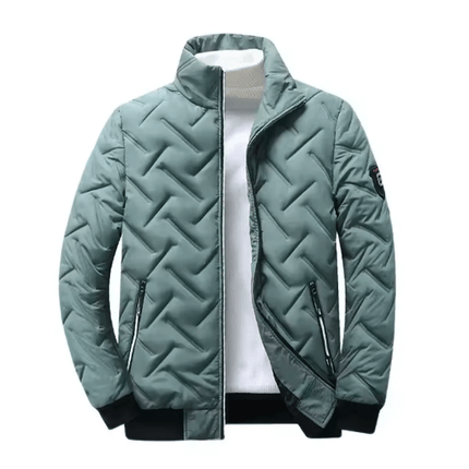 Puffer Jacket for Men Windproof Thermal Coat in light green, featuring modern design with zip closure and thermal insulation.