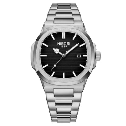 Luxury men's quartz watch - Rivano Prestige 40 with stainless steel strap and black dial