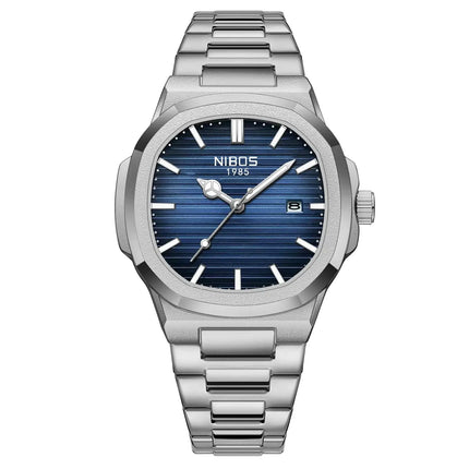 Quartz watch - Rivano Prestige 40 with blue dial and silver bracelet for men.