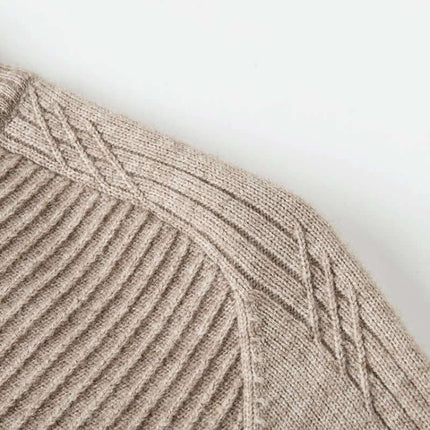 Close-up of Renato Ribbed Sweater showcasing ribbed knit texture, perfect as a warm men's winter sweater for cozy and stylish everyday wear.