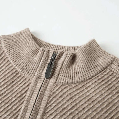 Renato Ribbed Sweater in wool-blend fabric for men, featuring a half-zip design, cosy texture, tailored fit, ideal for winter layering and comfort.