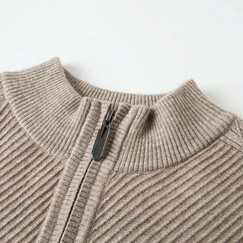 Renato Ribbed Sweater in wool-blend fabric for men, featuring a half-zip design, cosy texture, tailored fit, ideal for winter layering and comfort.