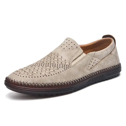 Roma Genuine Leather Loafers with perforated design, woven texture, and orthopedic insole for elegant men's formal style.