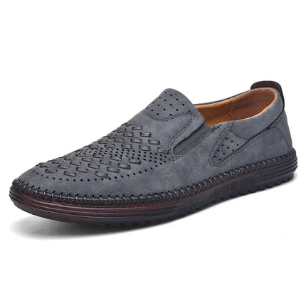 Roma Genuine Leather Loafers with woven design, showcasing elegance and comfort in men's formal slip-on shoes.