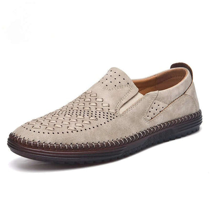 Roma Genuine Leather Loafers with woven texture and orthopedic insole, showcasing elegance and slip-on comfort for formal style.