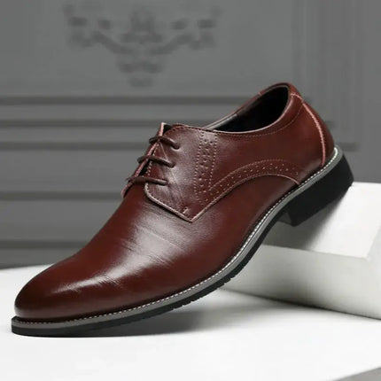 Roma Wingtip Dress Shoes made of premium synthetic leather with subtle brogue detailing and orthopedic cushioned insole for comfort.
