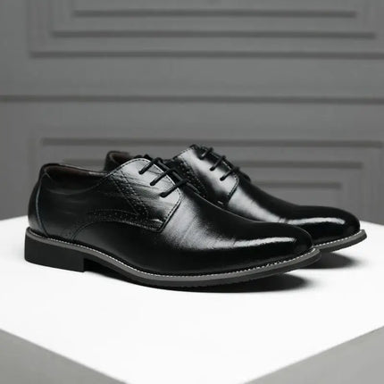 Roma Wingtip Dress Shoes with subtle brogue detailing and orthopedic insole, made of premium synthetic leather for comfort and style.