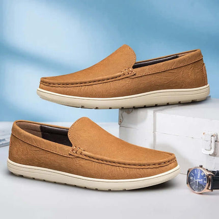 Salerno Leather Loafers - Elegant men's slip-on formal loafers with cushioned orthopedic insole, genuine leather upper, and flexible rubber outsole.