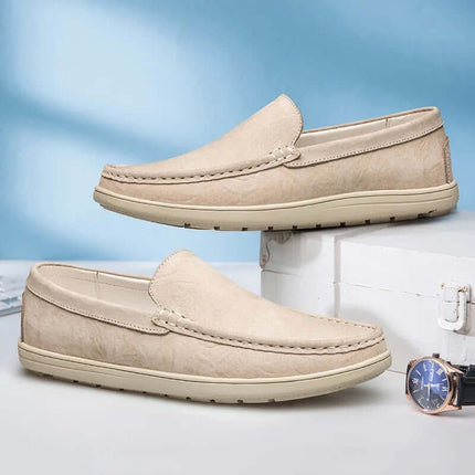 Salerno Leather Loafers for men, showcasing premium slip-on design, genuine leather, and formal elegance against a subtle background.