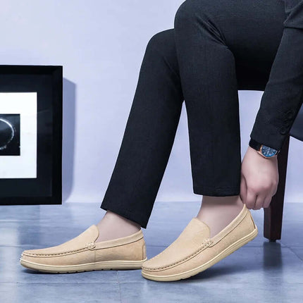 Sophisticated men's Salerno Leather Loafers in tan, showcasing premium leather slip-on comfort for a formal and luxurious style.