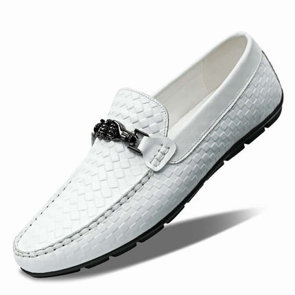 Sartoro Leather Loafers - luxury slip-on men's footwear with textured design and metal buckle, perfect for formal attire.
