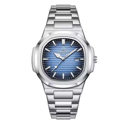 Siena 40 – Integrated Classic men's watch with a sleek silver bracelet and blue dial showcasing modern refinement and timeless balance.
