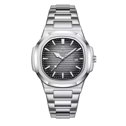 Siena 40 – Integrated Classic men's watch with silver stainless steel strap and black dial.