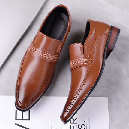 Silvano Leather Loafers - luxury men's slip-on leather shoes with elegant patterned strap and detailed stitching for formal wear.