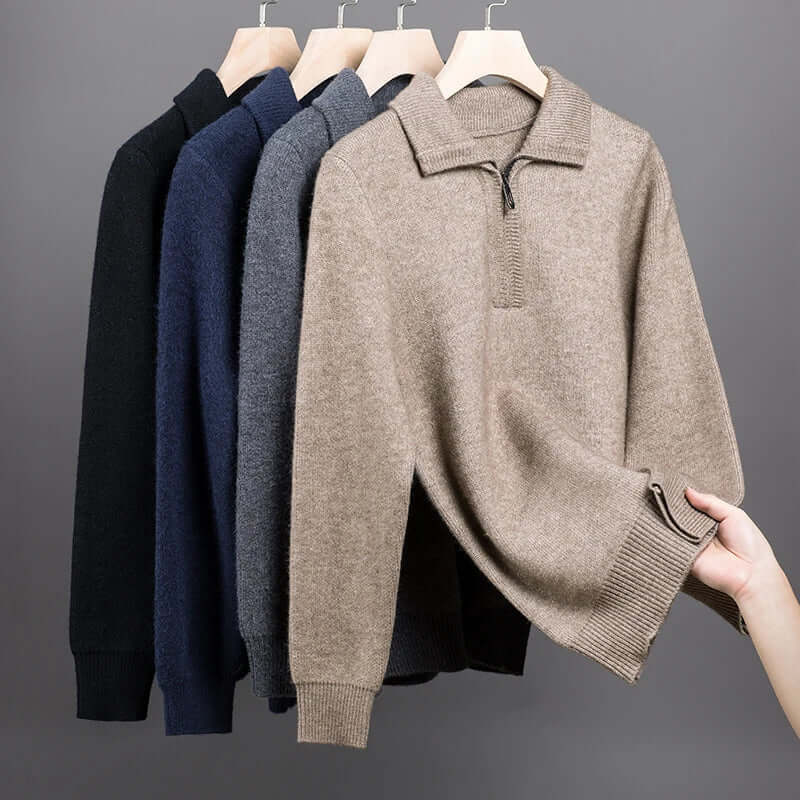 Sinclair Sweater - warm knitted wool sweater for men, ideal for winter layering and everyday comfort, features ribbed collar and cuffs.