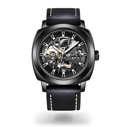 Stravon Helix – Automatic Edition watch with black strap and open-heart design