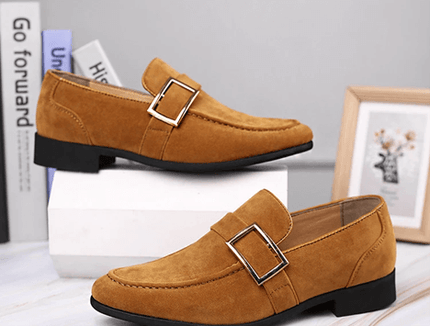 Suede Signature Loafers with metal buckle, luxury men's slip-on shoes in premium suede for formal elegance