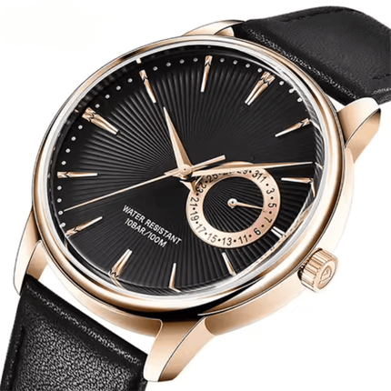 Torino Heritage – Leather Edition premium men's watch with sleek, minimalist design, featuring a black dial and leather strap.