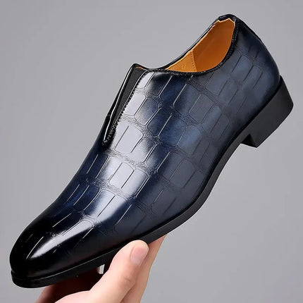 Trento Genuine Leather Loafers in sleek blue with polished finish, showcasing elegant slip-on design and luxury for formal occasions.