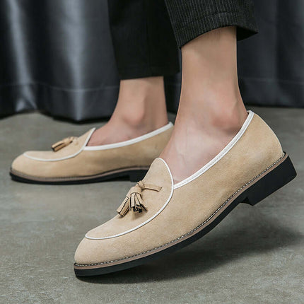 Valenti Italian Suede Loafers showcasing elegance and comfort with tassel detail, perfect slip-on formal style for men. Luxury men's leather loafers.